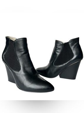 Steven by Steve Madden Maliik Black Leather Wedge Ankle Boots Pointed Toe size 7